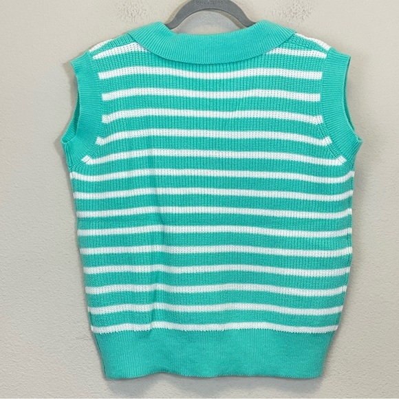 BIBI Turquoise Striped Henley Sleeveless Sweater‎ Top NWT Size Medium - Picture 4 of 5